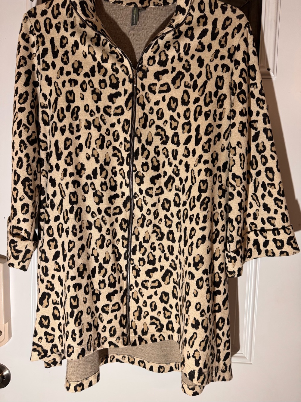Leopard Print Teddy Jacket - Beige/Black